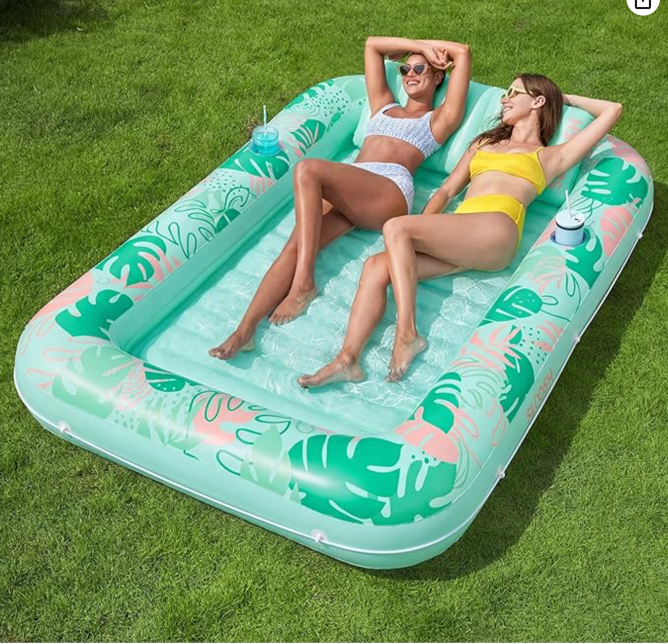 Aufblasbare Tanning Pool, 70" x 46"/ 85" x 57" Große aufblasbarer Luftmatratze für Erwachsene mit Kissen, 4-in-1-Sonnenliege, Badebett,Partygeschenk