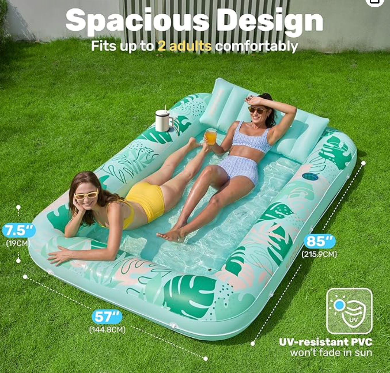 Aufblasbare Tanning Pool, 70" x 46"/ 85" x 57" Große aufblasbarer Luftmatratze für Erwachsene mit Kissen, 4-in-1-Sonnenliege, Badebett,Partygeschenk