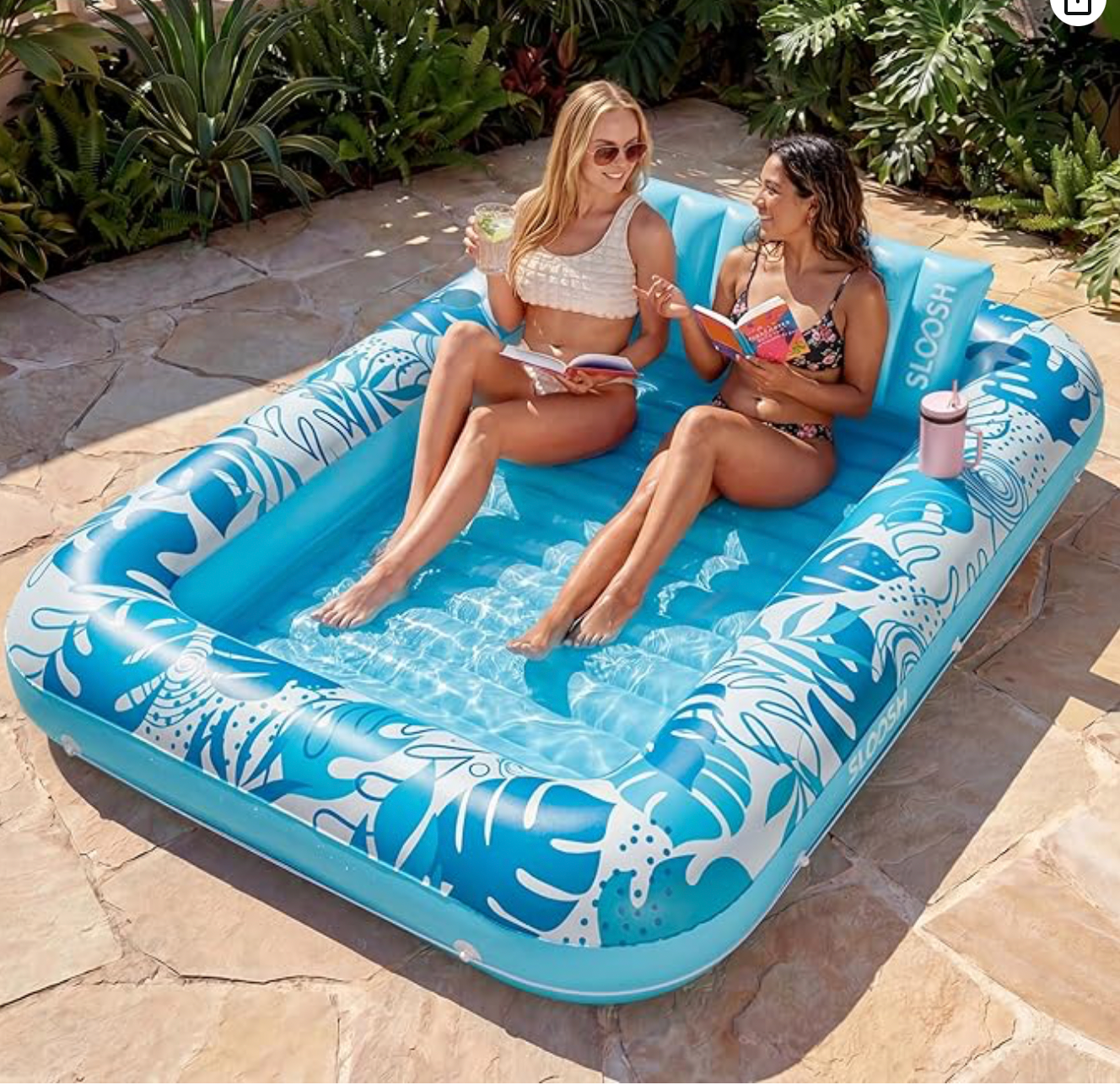 Aufblasbare Tanning Pool, 70" x 46"/ 85" x 57" Große aufblasbarer Luftmatratze für Erwachsene mit Kissen, 4-in-1-Sonnenliege, Badebett,Partygeschenk