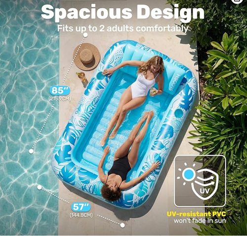 Aufblasbare Tanning Pool, 70" x 46"/ 85" x 57" Große aufblasbarer Luftmatratze für Erwachsene mit Kissen, 4-in-1-Sonnenliege, Badebett,Partygeschenk