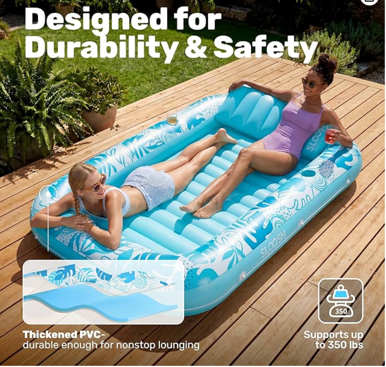 Aufblasbare Tanning Pool, 70" x 46"/ 85" x 57" Große aufblasbarer Luftmatratze für Erwachsene mit Kissen, 4-in-1-Sonnenliege, Badebett,Partygeschenk