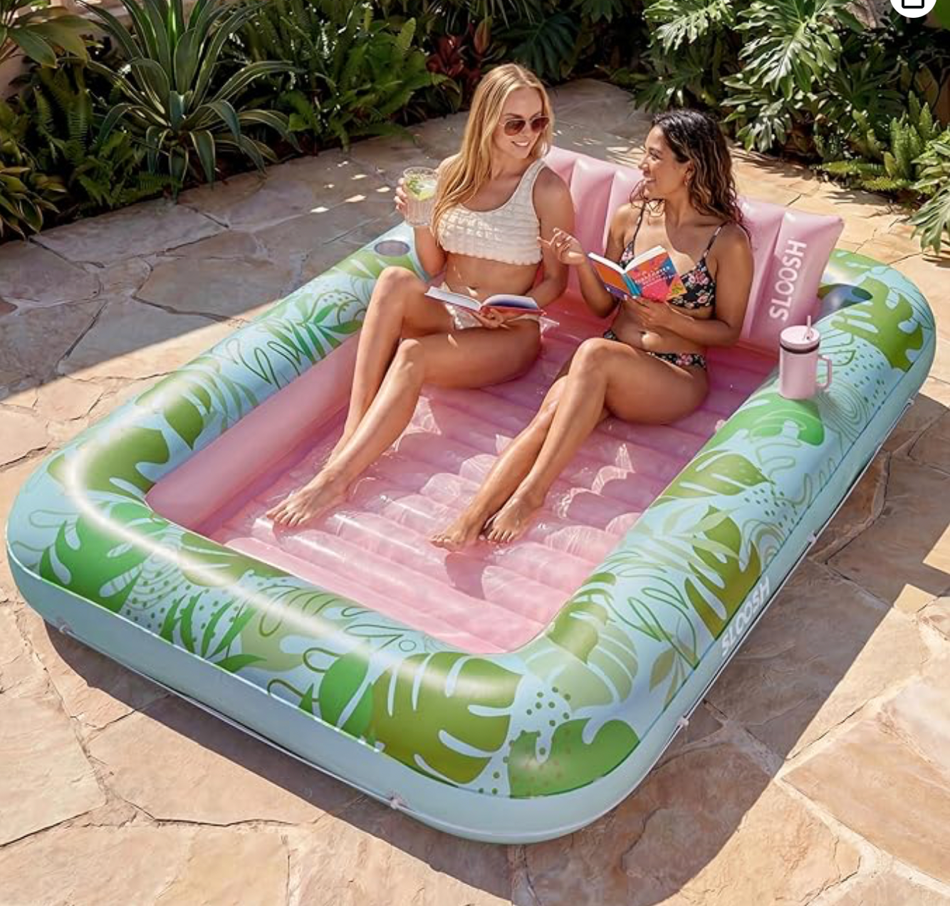Aufblasbare Tanning Pool, 70" x 46"/ 85" x 57" Große aufblasbarer Luftmatratze für Erwachsene mit Kissen, 4-in-1-Sonnenliege, Badebett,Partygeschenk