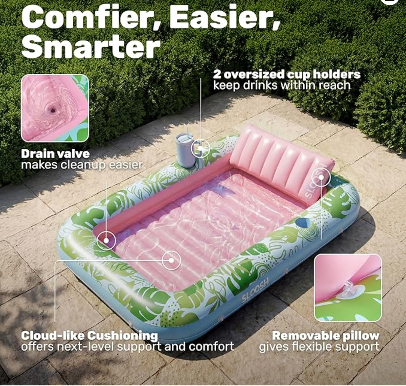 Aufblasbare Tanning Pool, 70" x 46"/ 85" x 57" Große aufblasbarer Luftmatratze für Erwachsene mit Kissen, 4-in-1-Sonnenliege, Badebett,Partygeschenk