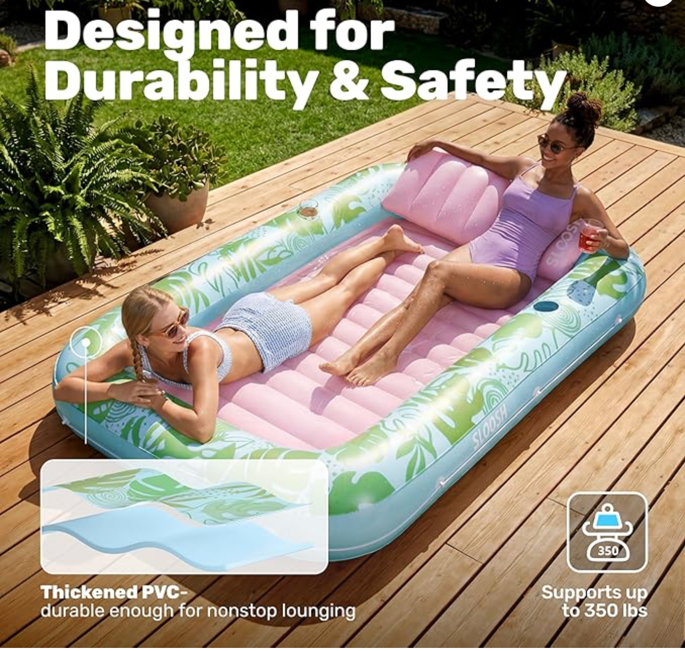 Aufblasbare Tanning Pool, 70" x 46"/ 85" x 57" Große aufblasbarer Luftmatratze für Erwachsene mit Kissen, 4-in-1-Sonnenliege, Badebett,Partygeschenk