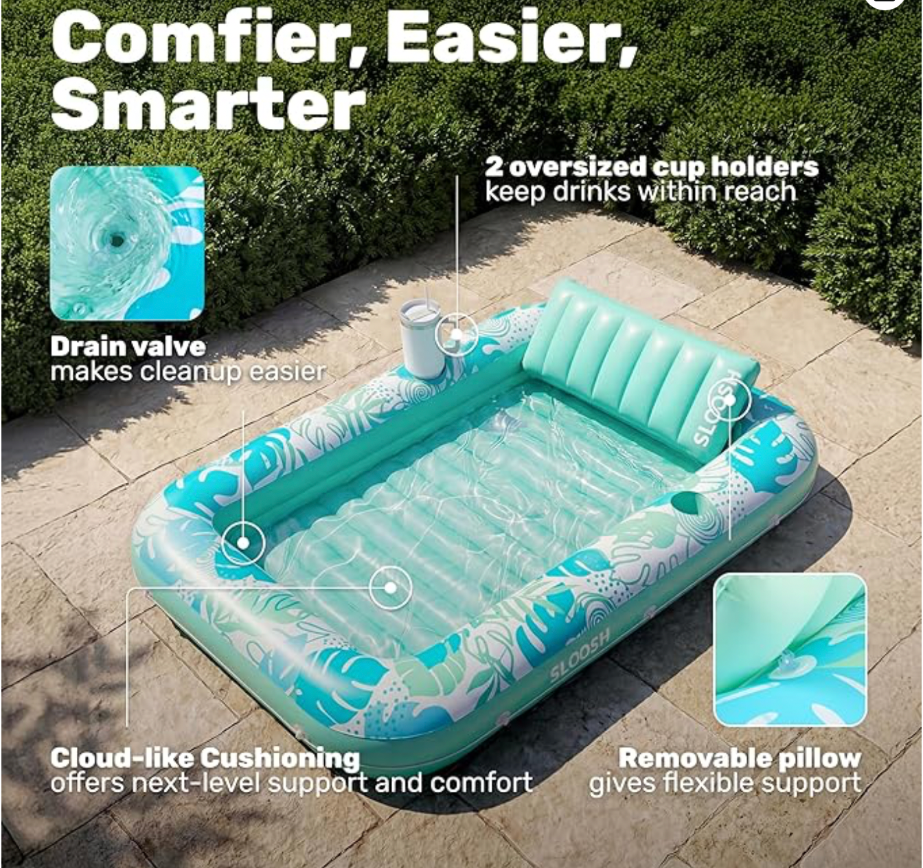 Aufblasbare Tanning Pool, 70" x 46"/ 85" x 57" Große aufblasbarer Luftmatratze für Erwachsene mit Kissen, 4-in-1-Sonnenliege, Badebett,Partygeschenk