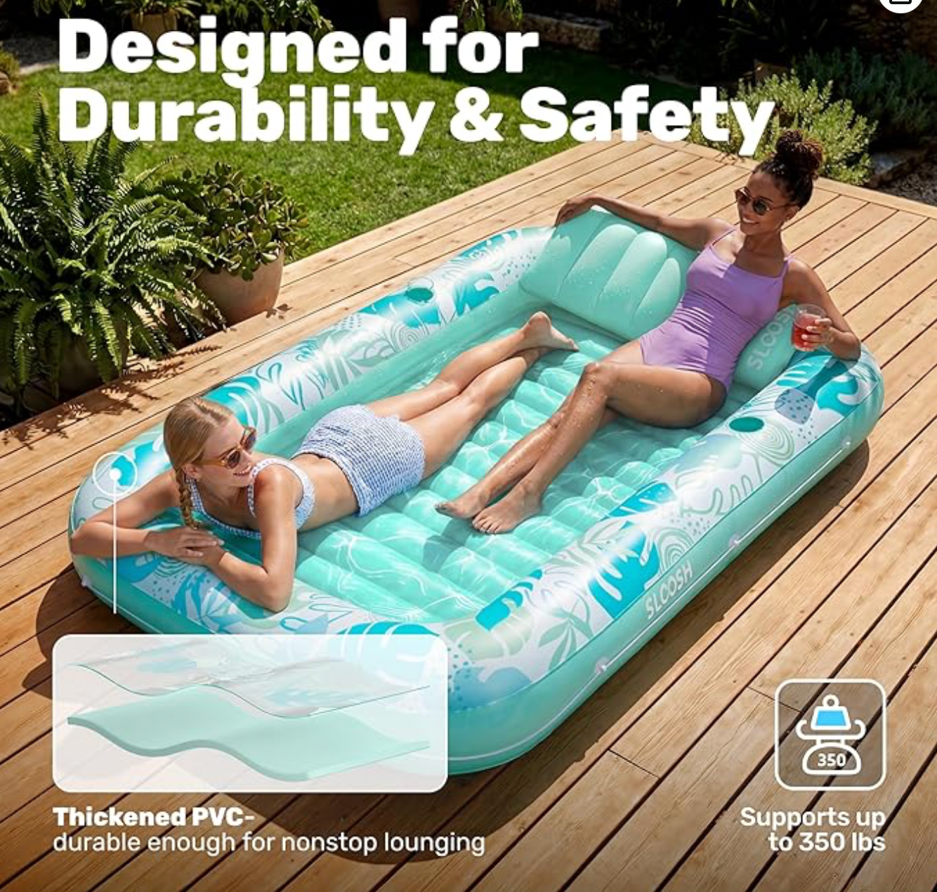 Aufblasbare Tanning Pool, 70" x 46"/ 85" x 57" Große aufblasbarer Luftmatratze für Erwachsene mit Kissen, 4-in-1-Sonnenliege, Badebett,Partygeschenk