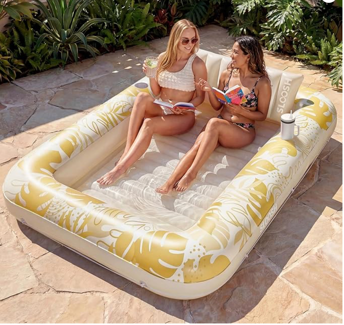 Aufblasbare Tanning Pool, 70" x 46"/ 85" x 57" Große aufblasbarer Luftmatratze für Erwachsene mit Kissen, 4-in-1-Sonnenliege, Badebett,Partygeschenk