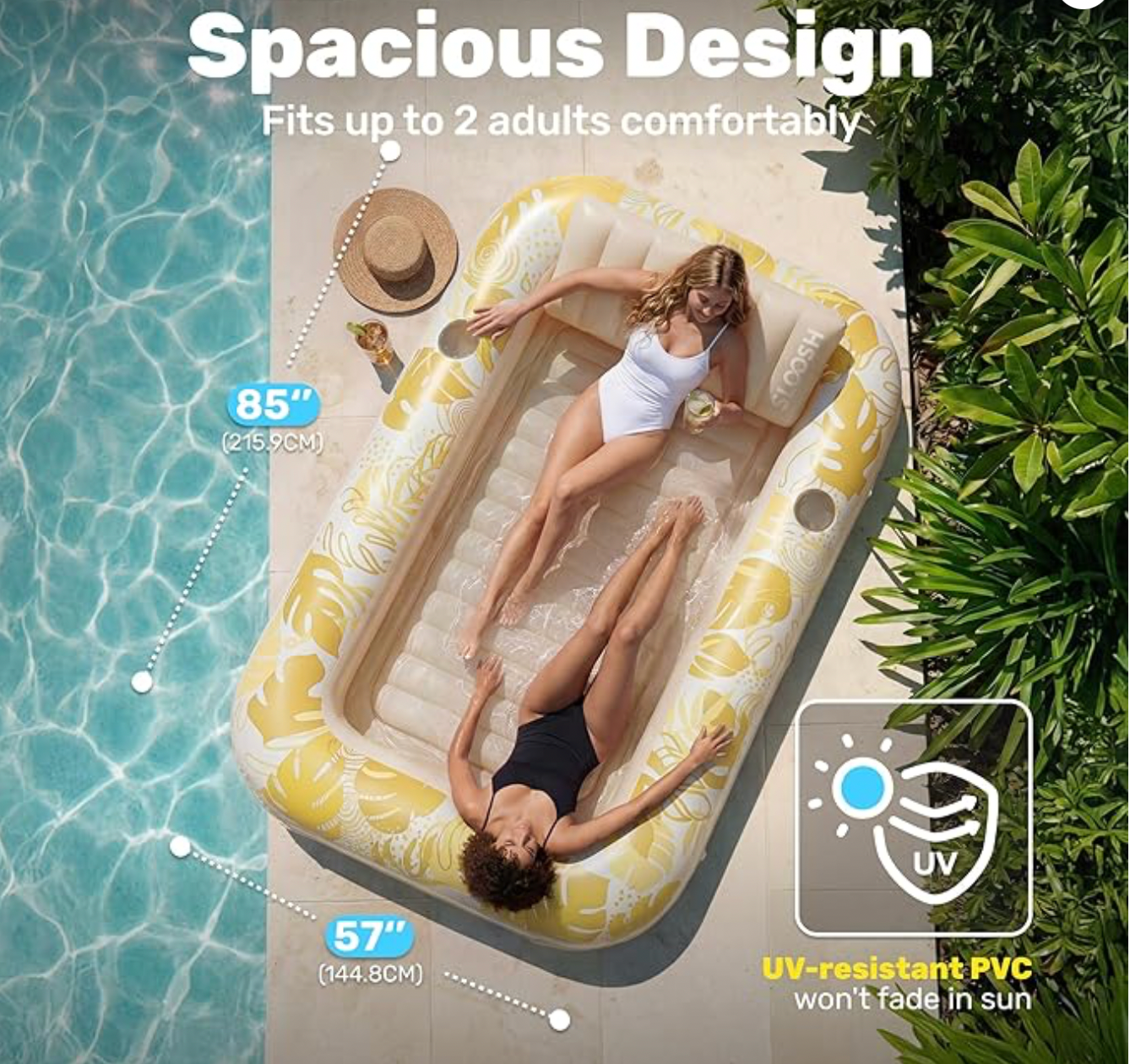 Aufblasbare Tanning Pool, 70" x 46"/ 85" x 57" Große aufblasbarer Luftmatratze für Erwachsene mit Kissen, 4-in-1-Sonnenliege, Badebett,Partygeschenk