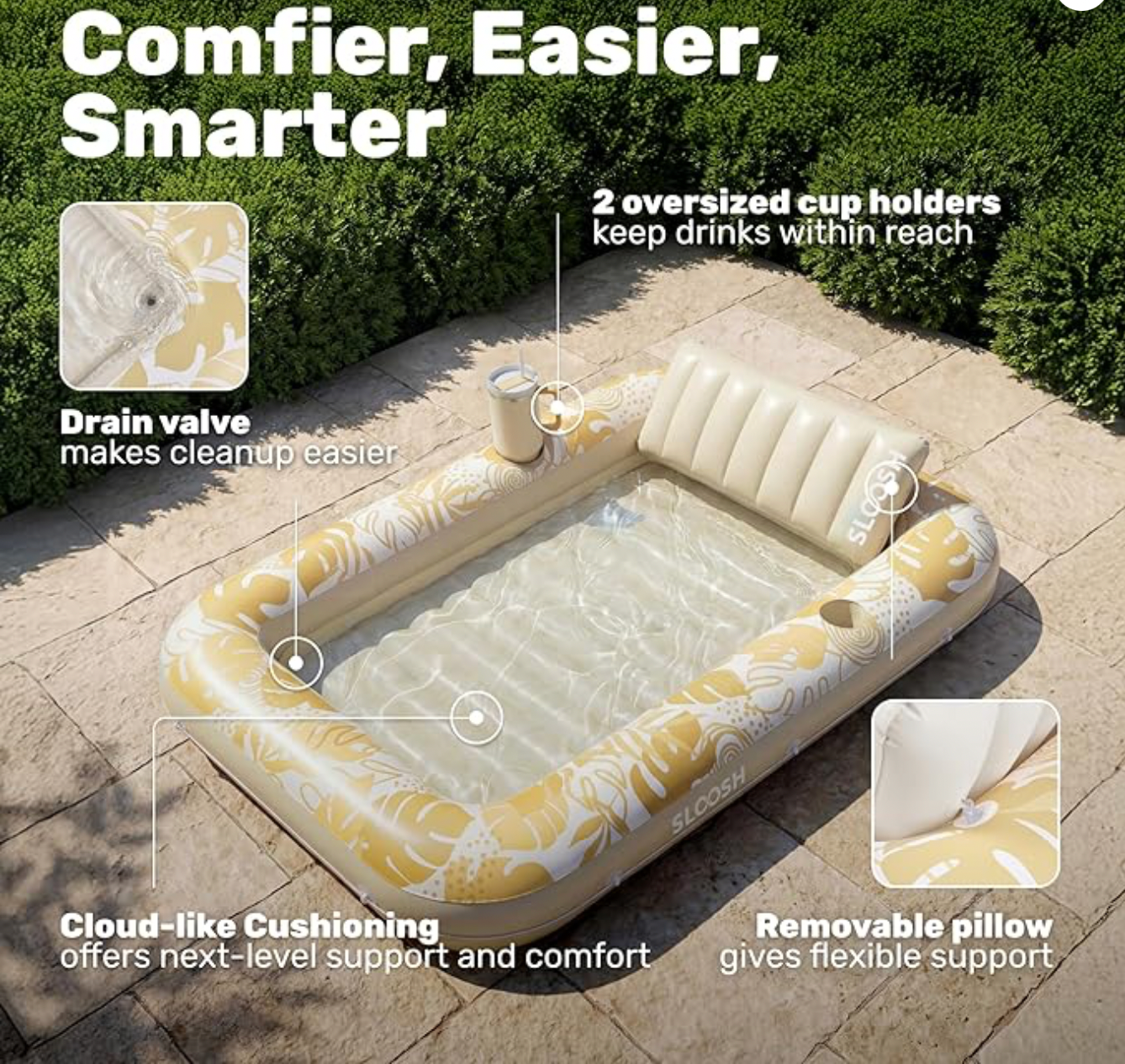 Aufblasbare Tanning Pool, 70" x 46"/ 85" x 57" Große aufblasbarer Luftmatratze für Erwachsene mit Kissen, 4-in-1-Sonnenliege, Badebett,Partygeschenk