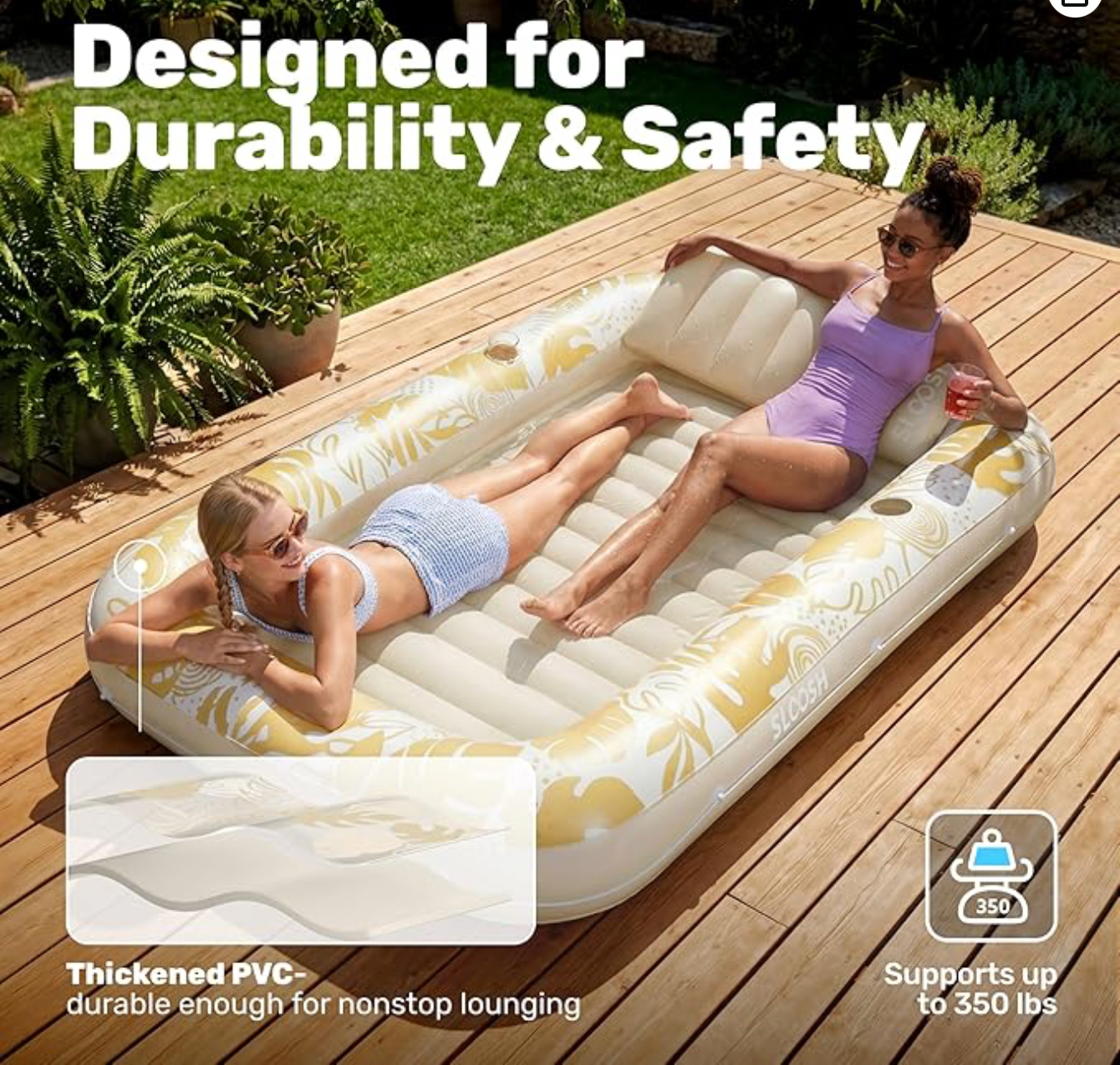 Aufblasbare Tanning Pool, 70" x 46"/ 85" x 57" Große aufblasbarer Luftmatratze für Erwachsene mit Kissen, 4-in-1-Sonnenliege, Badebett,Partygeschenk