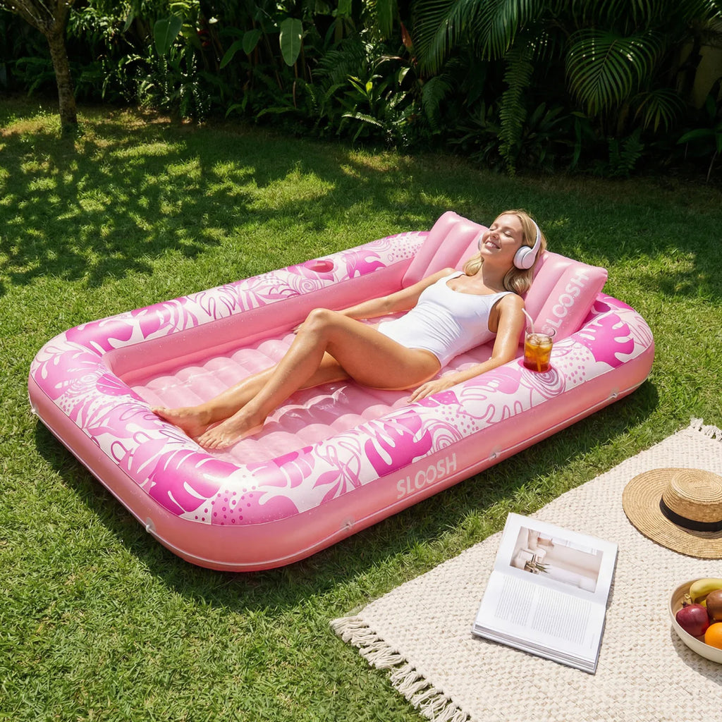 Inflatable Tanning Pool Lounger Float, Pink-L, 70" x 46"