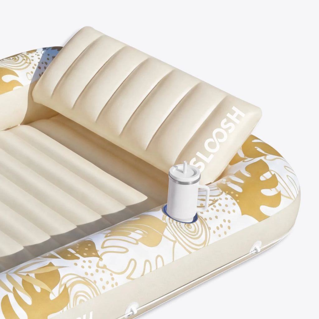 Inflatable Tanning Pool Lounger Float, Oatmeal White XL, 85" x 57"