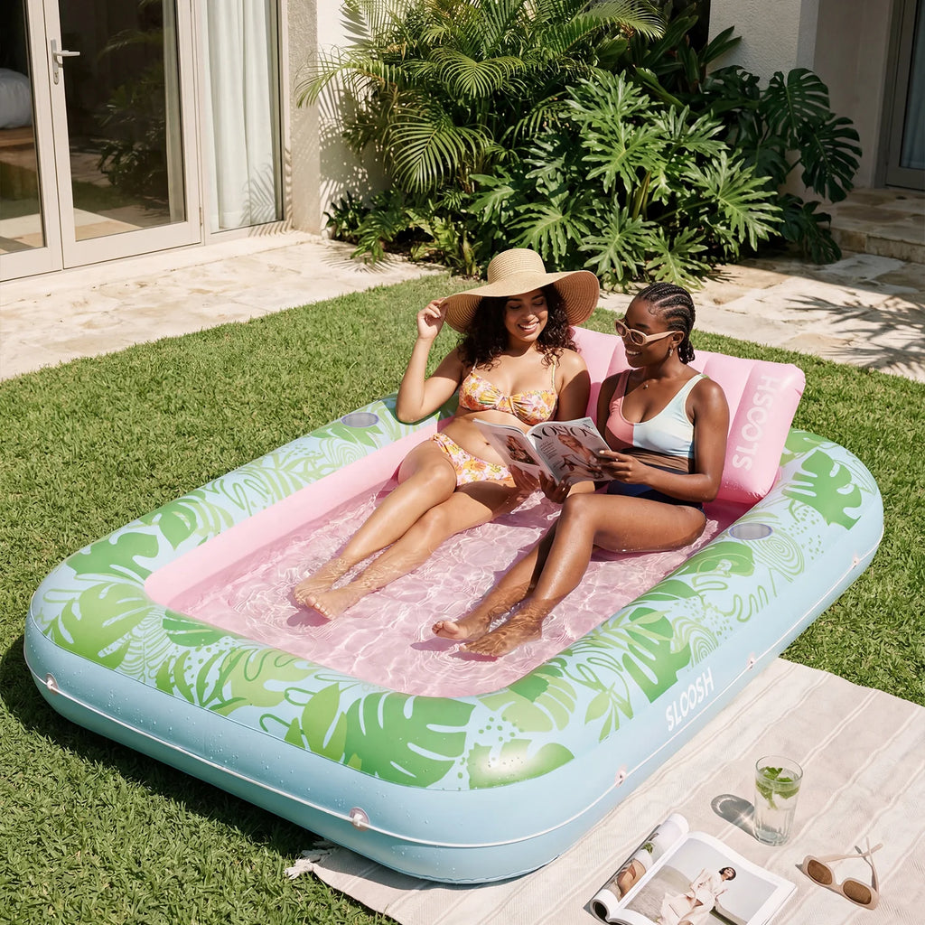 Inflatable Tanning Pool Lounger Float, Cyan Pink XL, 85" x 57"