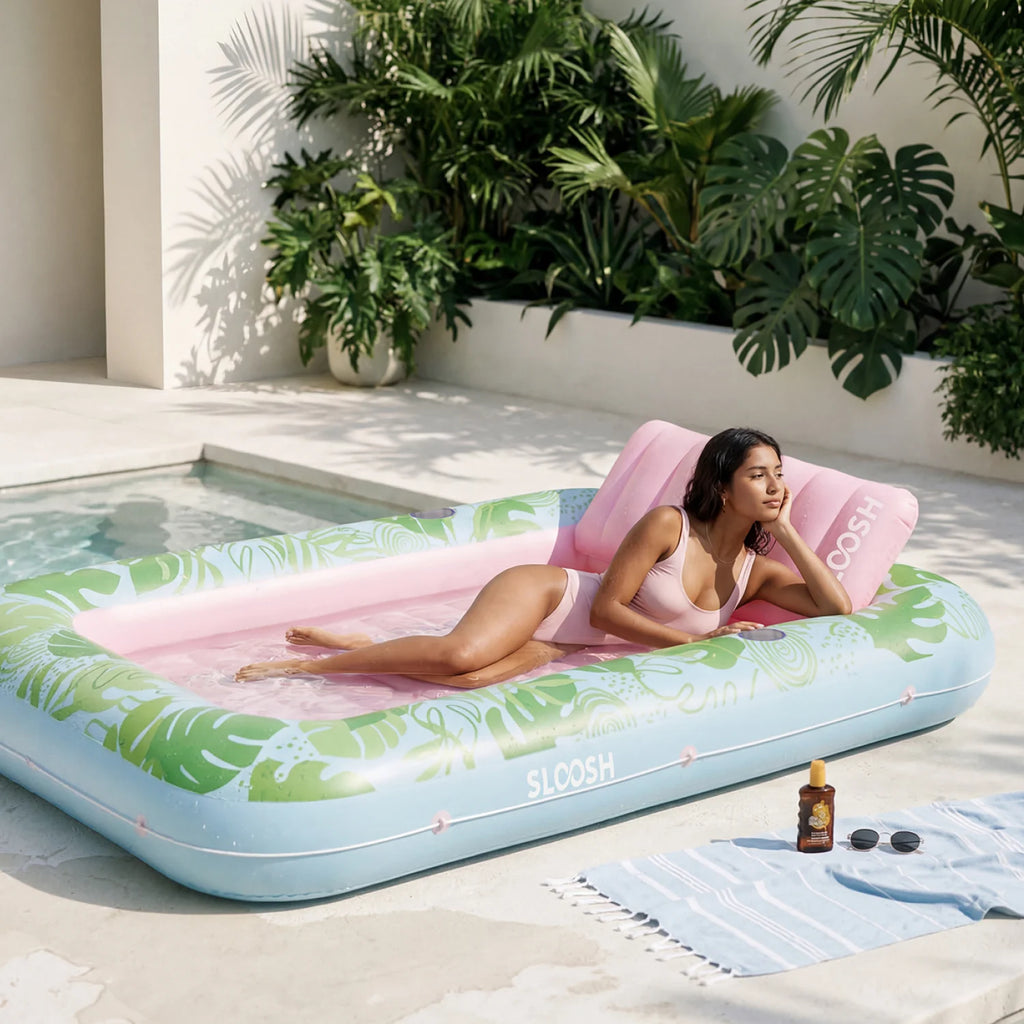 Inflatable Tanning Pool Lounger Float, Cyan Pink XL, 85" x 57"