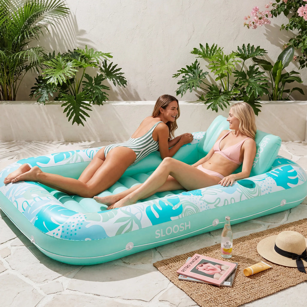 Inflatable Tanning Pool Lounger Float – XL 85"x57" , Cyan White