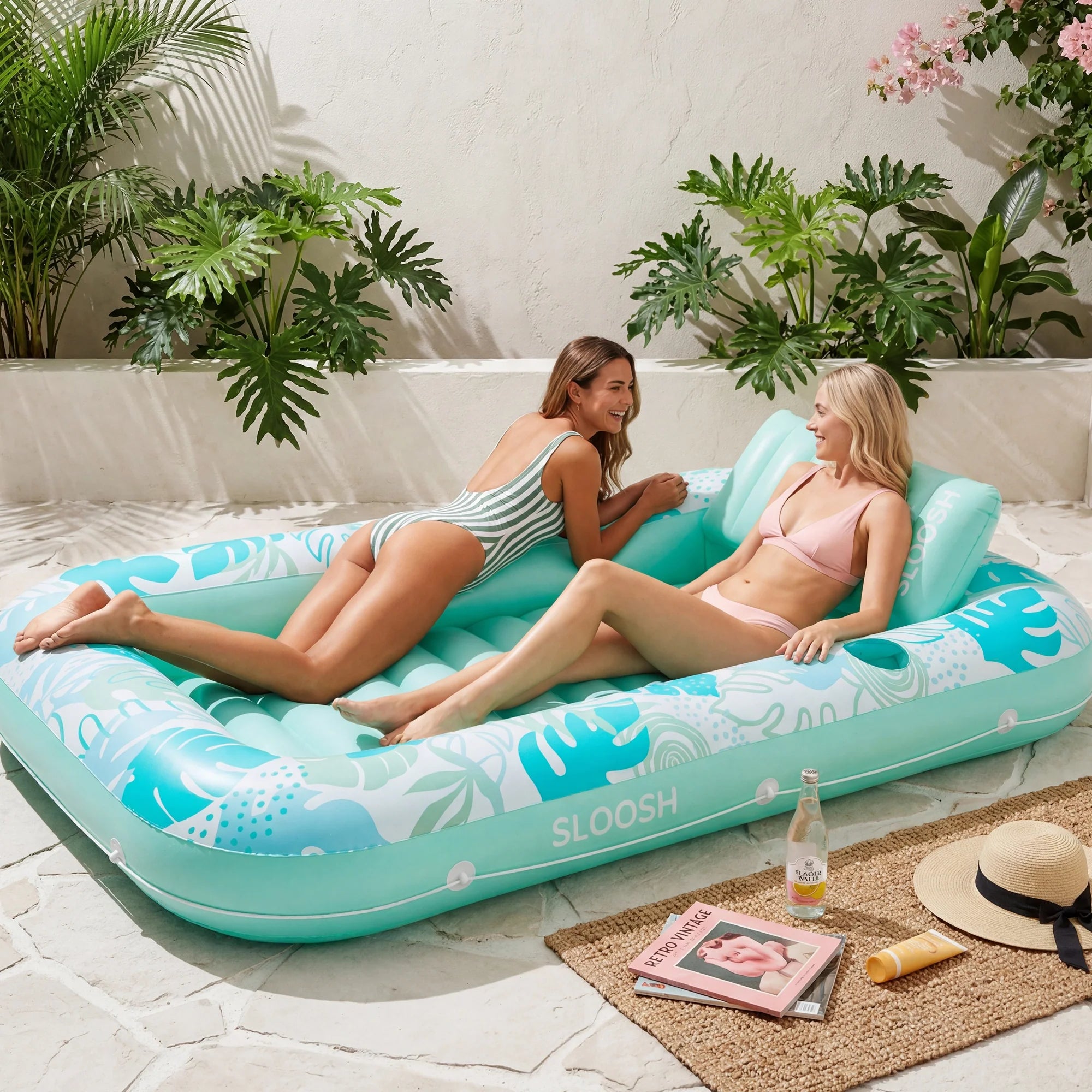 Inflatable Tanning Pool Lounger Float – XL 85"x57" , Cyan White