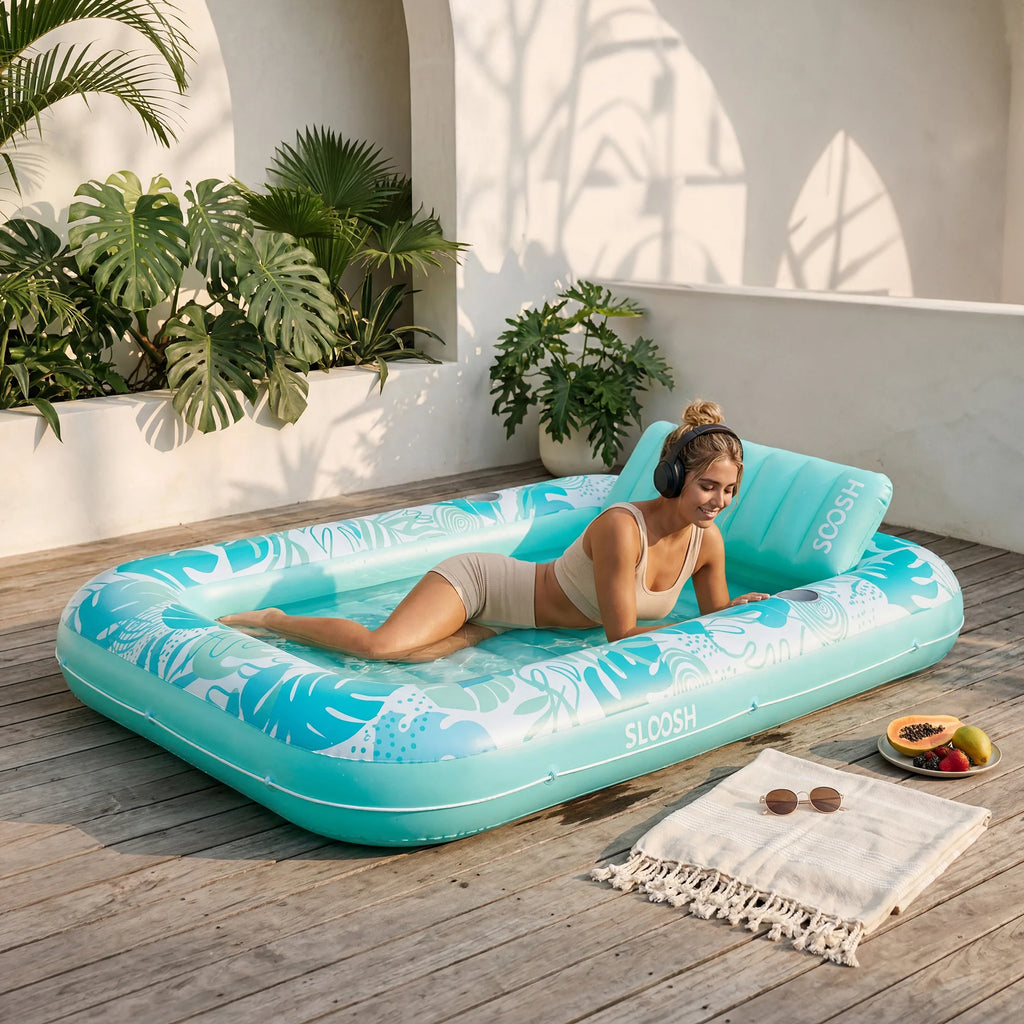 Inflatable Tanning Pool Lounger Float – XL 85"x57" , Cyan White