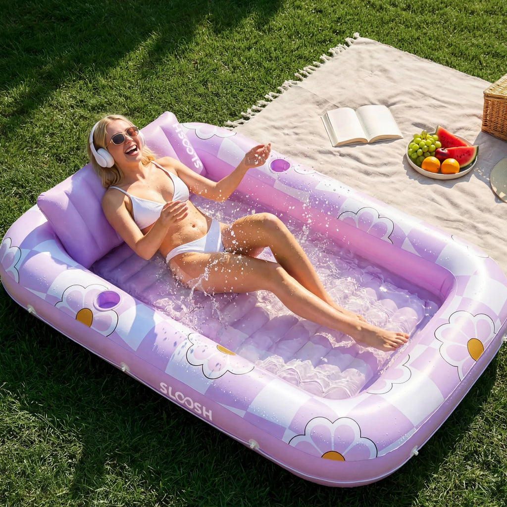 Inflatable Tanning Pool Lounger Float, Purple Chase Flower Bloom State, 70" x 46"