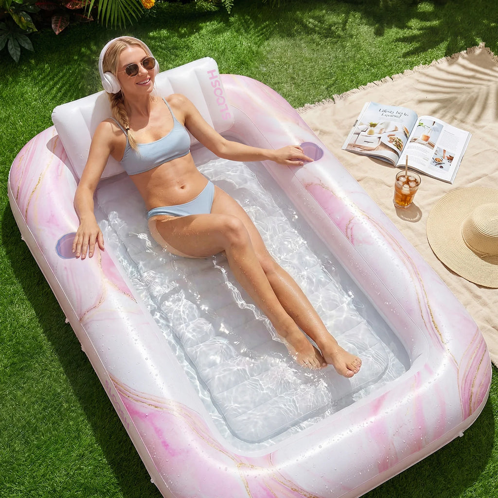 Inflatable Tanning Pool Lounger Float, Blue Checker, 70" x 46"