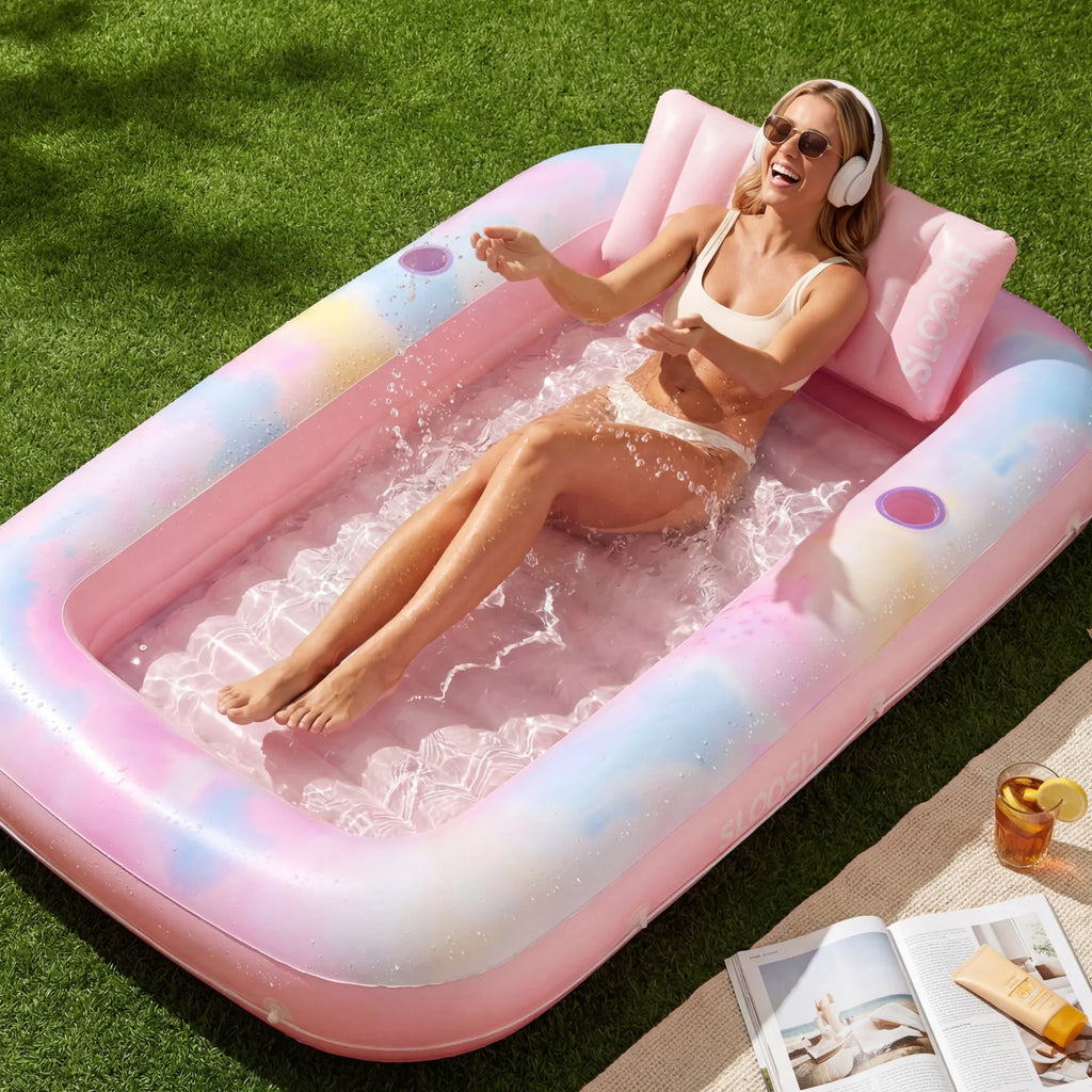 Inflatable Tanning Pool Lounger Float, Pink Tie-dye-Bliss State, 70" x 46"