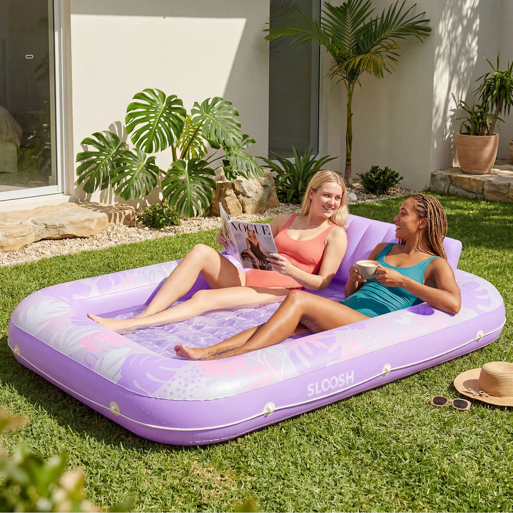 Tropical Inflatable Tanning Pool, Purple Tropical, 85" x 57"